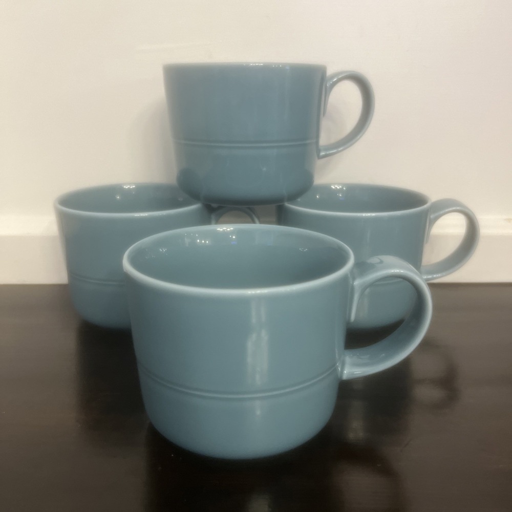 Set Of 4-Crate and Barrel Aaron Probyn Mugs Hue Blue Turquoise Porcelain